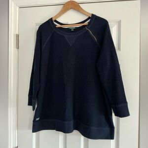 Lauren Ralph Lauren Cotton 3/4 Sleeve Navy  Pullover Sweater 2X